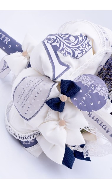 Lumanare botez baiati cu papioane bleumarin, 65x4cm, Retro Chic 2